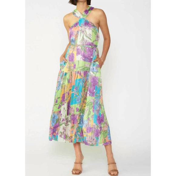 Alyssa Floral Print Mix Midi Dress
